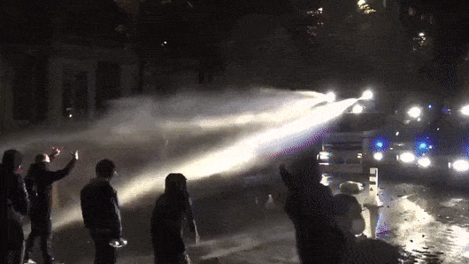 В Париже протестующих на холоде облили из водомёта — видео