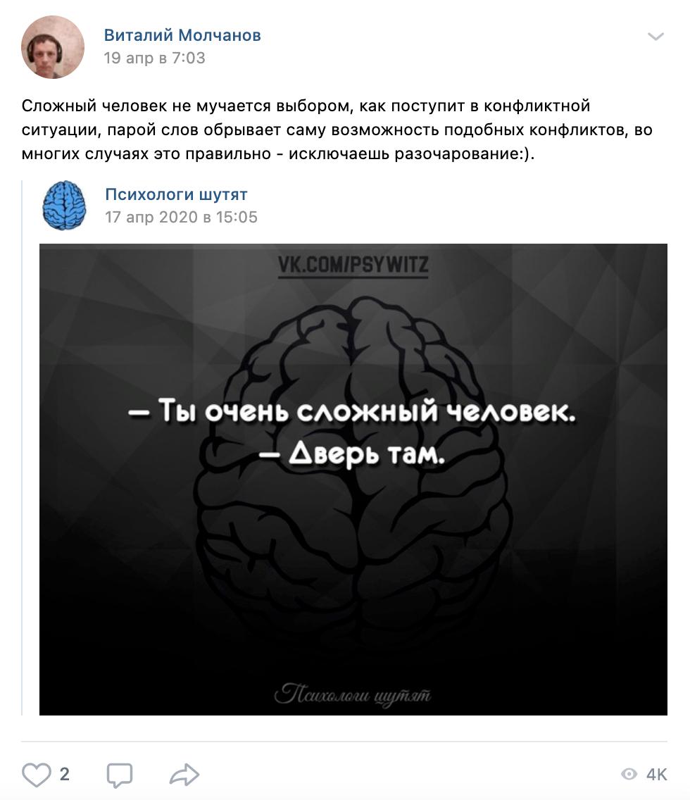 Скриншот © "ВКонтакте" / Виталий Молчанов