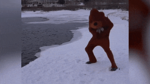 Красноярский блогер искупался на Крещение в костюме медведя, чтобы избежать штрафа