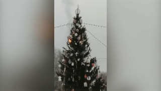 Россиянин запустил фейерверк и случайно поджёг главную ёлку города — видео