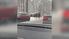 В Петербурге микроавтобус вылетел с шоссе и перевернулся, погибла пассажирка — видео