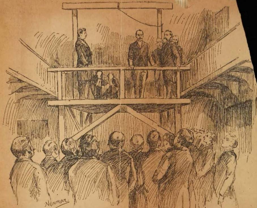 Казнь Холмса в представлении тюремного художника. Изображение © Wikimedia Commons