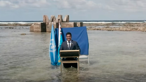 Глава МИД "тонущего" государства обратился за помощью, стоя по колено в воде