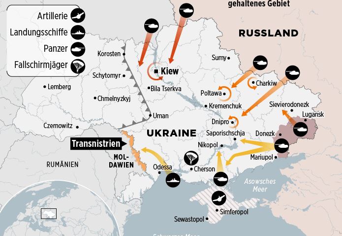 Карта предполагаемого "вторжения" России на Украину. © Bild