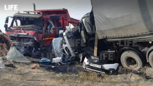 Трое взрослых и ребёнок погибли в смятой грузовиками легковушке под Саратовом