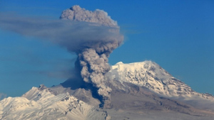 Камчатский вулкан Шивелуч выбросил пар на высоту четырёх километров