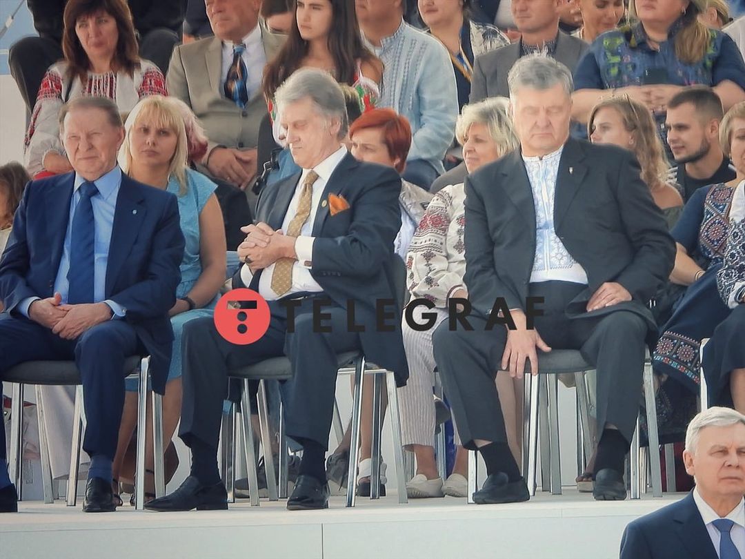 Леонид Кучма (слева), Виктор Ющенко (в центре) и Пётр Порошенко (справа). Фото © Telegraf.com.ua