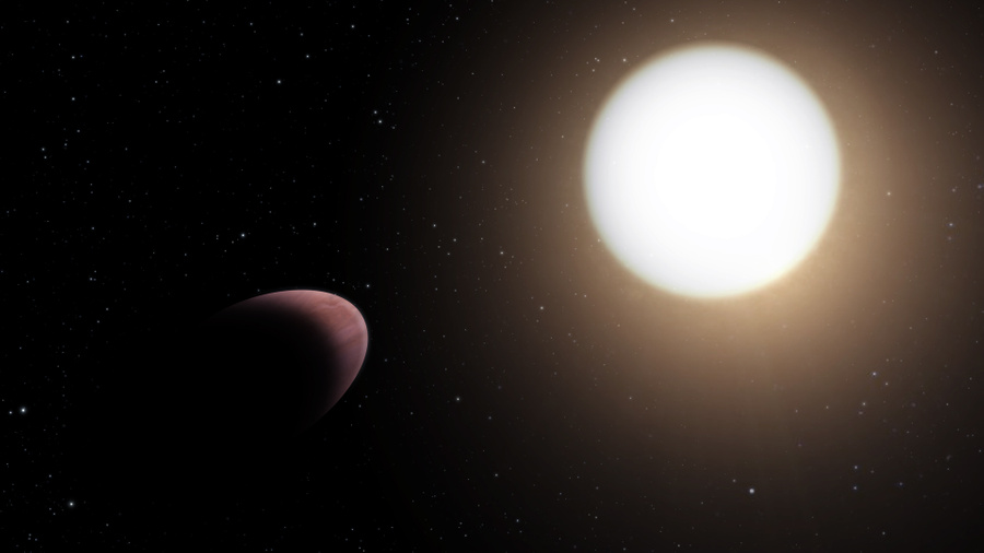 Импровизация художника на то, как выглядит планета WASP-103 b и её звезда-хозяин. Иллюстрация © European Space Agency