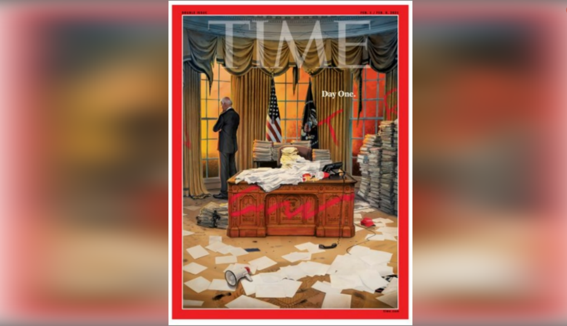 Обложка от 1 февраля 2021 года, на ней изображён беспорядок, с которым Байден столкнулся при вступлении в должность главы Штатов © Time / Тим О'Брайен