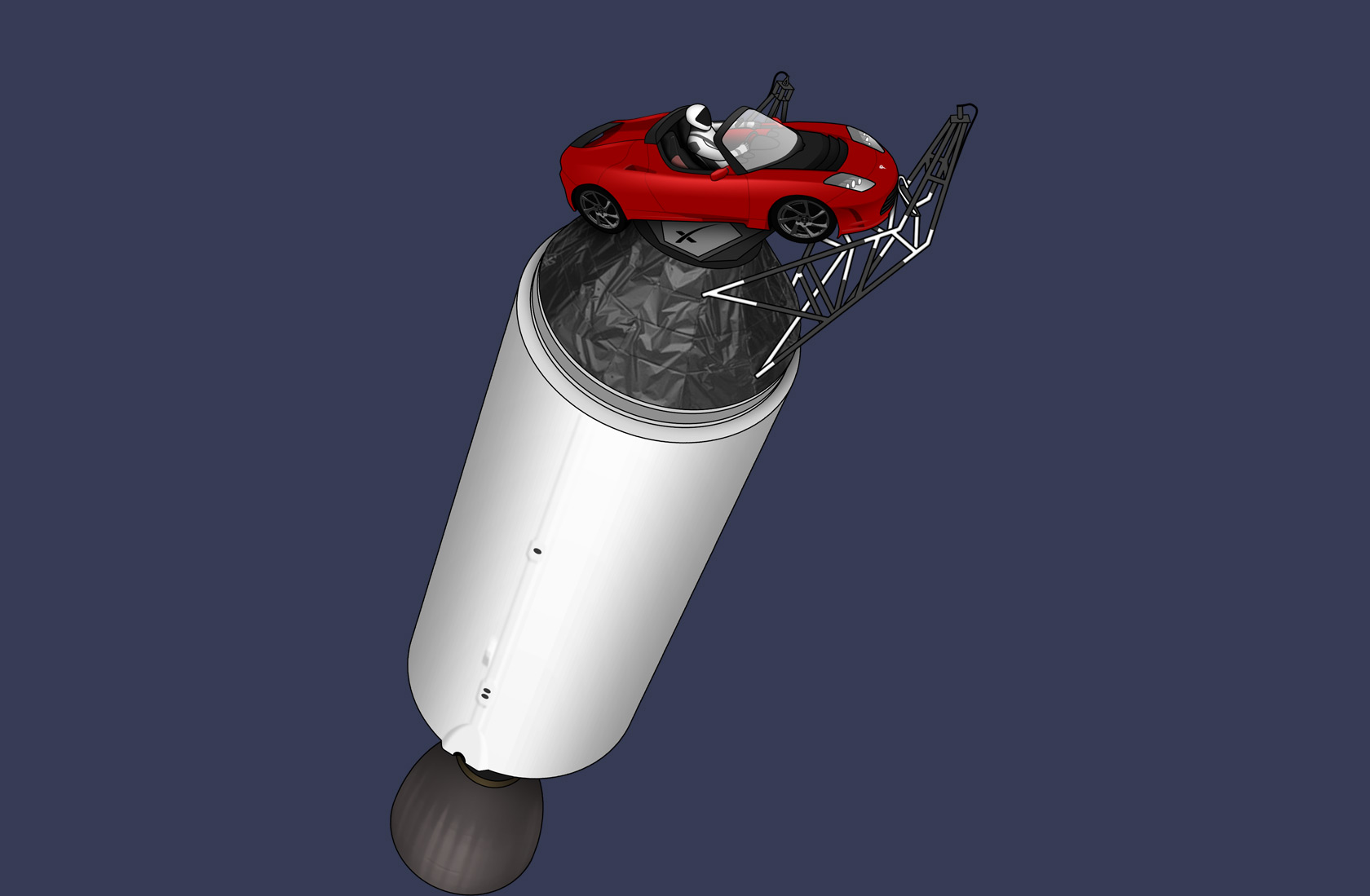 Схема закрепления Tesla Roadster на второй ступени Falcon 9. Фото © Wikipedia