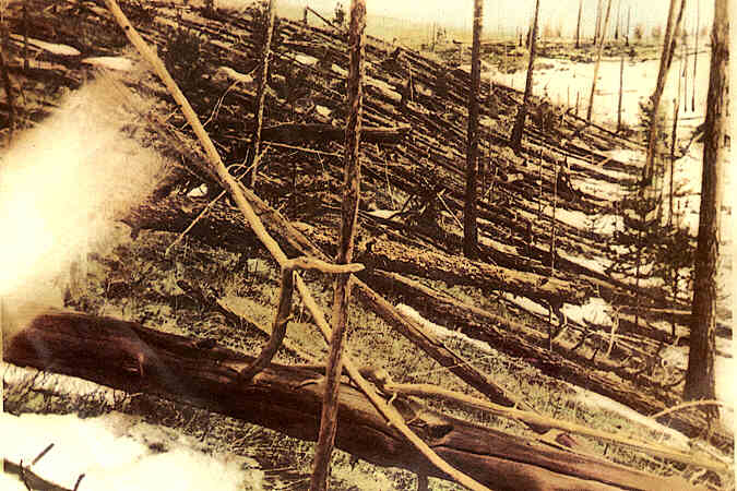 Ореольный бурелом вокруг места взрыва Тунгусского феномена. Фотография из журнала "Вокруг света", 1931 год. Оригинальное фото сделано в мае 1929-го. Фото © Wikipedia / Public Domain