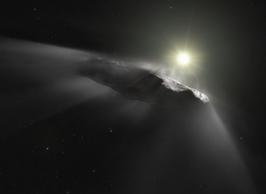 Первый обнаруженный межзвёздный объект, пролетающий через Солнечную систему, — Оумуамуа. Фото © Wikipedia / ESA / Hubble, NASA, ESO, M. Kornmesser