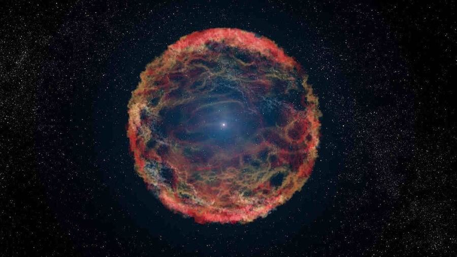 <p>Представление художника о сверхновой 1993J, взорвавшейся звезде в галактике M81. Обложка © NASA, ESA, and G. Bacon (STScI)</p>