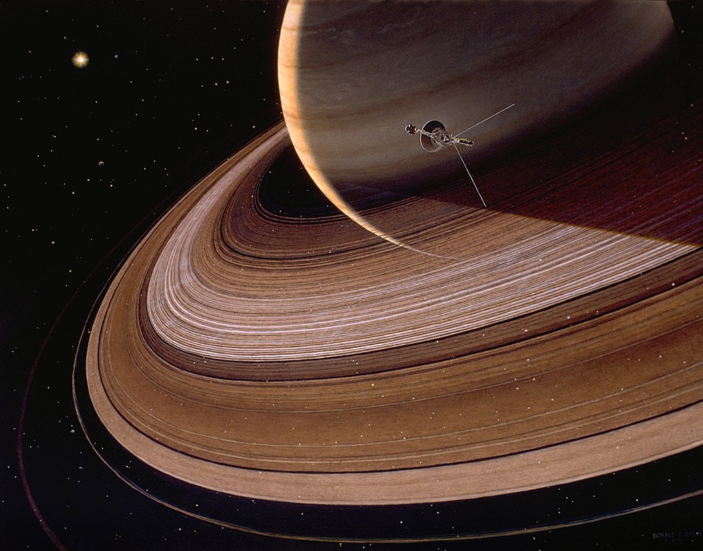 "Вояджер-2" на максимальном сближении с Сатурном. Иллюстрация © Wikipedia / Don Davis