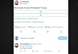 Маск разблокировал аккаунт Трампа в Twitter