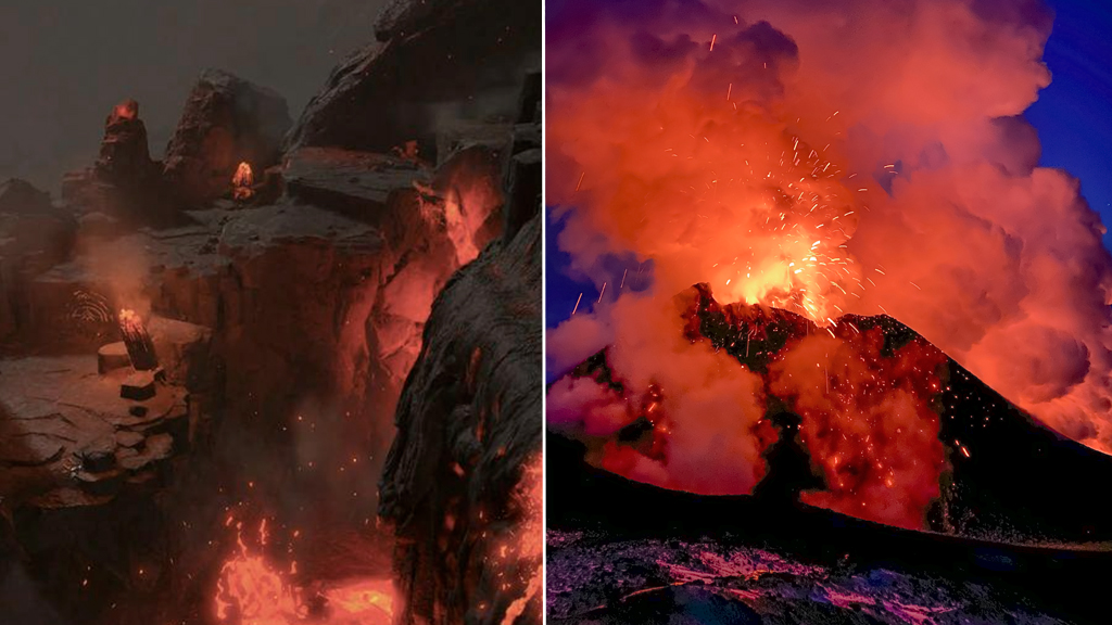 Муспельхейм — вулканы Камчатки. Фото © God of War: Ragnarök, © ТАСС / AP / Boris Smirnov