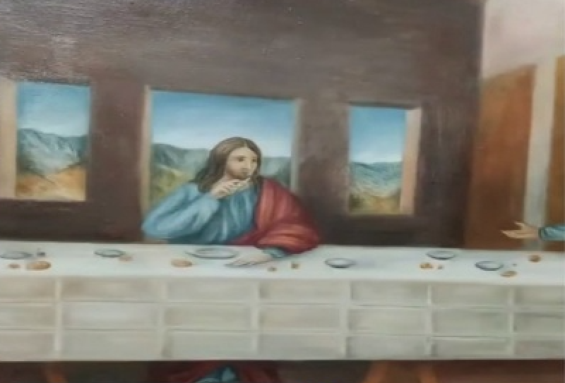 Пародия на фреску "Тайная вечеря" Леонардо да Винчи. Скриншот видео © Comedy Gallery