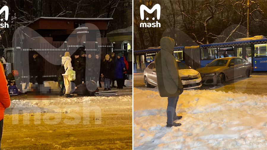 Кадры с места ДТП на Павелецком проезде, где погиб один пешеход. Обложка © Telegram / Mash