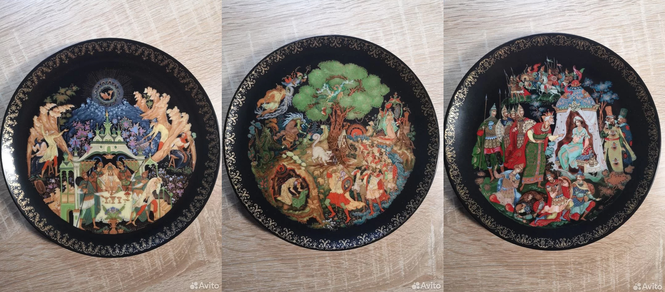 Декоративные настенные фарфоровые тарелки палех, серия "Русские сказки". Фото © "Авито"