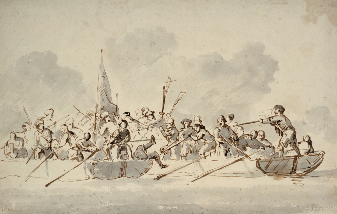 Бой на лодках с берберийскими пиратами. Фото © Royal Museums Greenwich