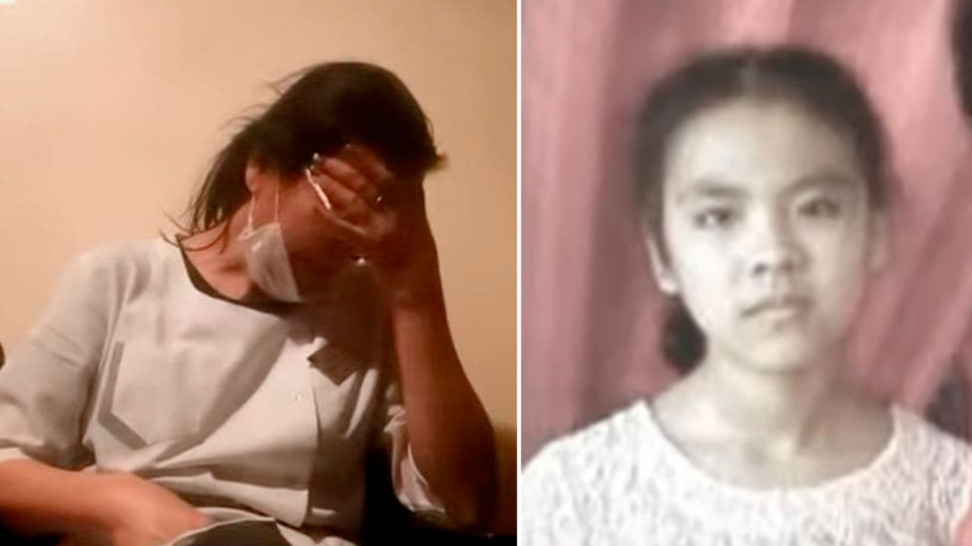 Плачущая мама и школьная фотография Айлиты. Кадры из видео © YouTube / "Россия-1"
