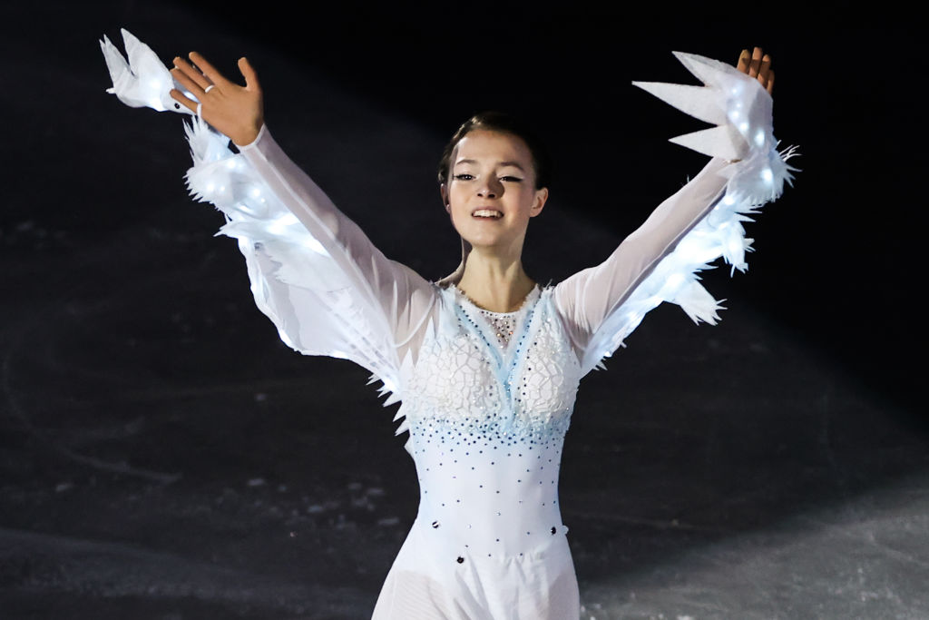 Анна Щербакова во время выступления на Олимпийских играх в Пекине. Фото © Getty Images / Liu Lu / VCG