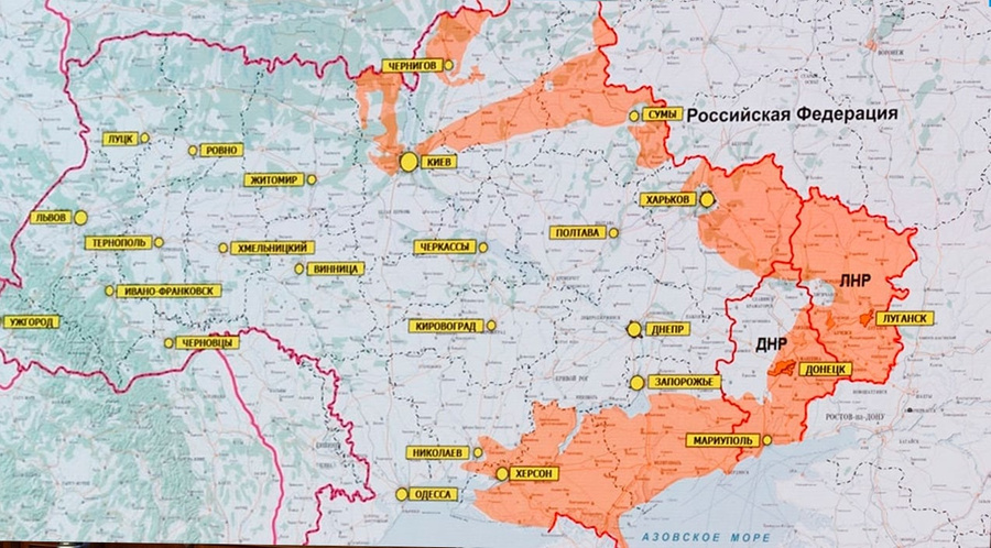 Карта освобождённых в ходе "Операции Z" территорий на 25 марта. Фото © Минобороны РФ