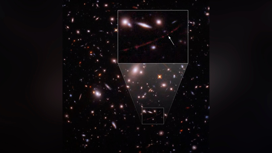 <p>Фотография самой удалённой от Земли звезды, снятая телескопом Hubble. Скриншот из видео © YouTube / <a href="https://www.youtube.com/channel/UCAY-SMFNfynqz1bdoaV8BeQ" target="_blank" rel="noopener noreferrer">NASA Goddard</a></p>