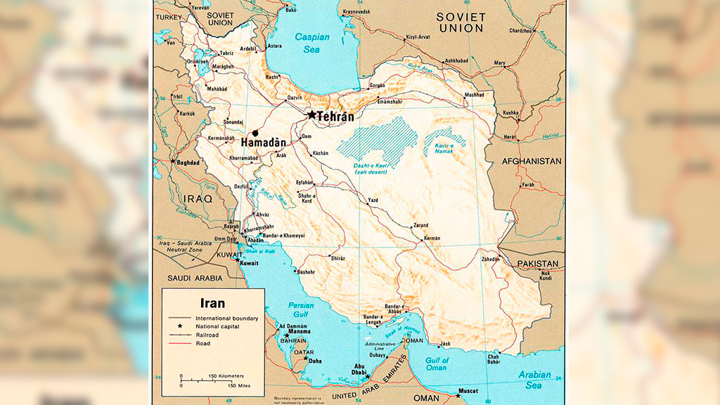 Карта Ирана и близлежащих стран, где отмечены Тегеран и Хамадан, откуда взлетели два перехватчика F-4. Фото © Wikipedia