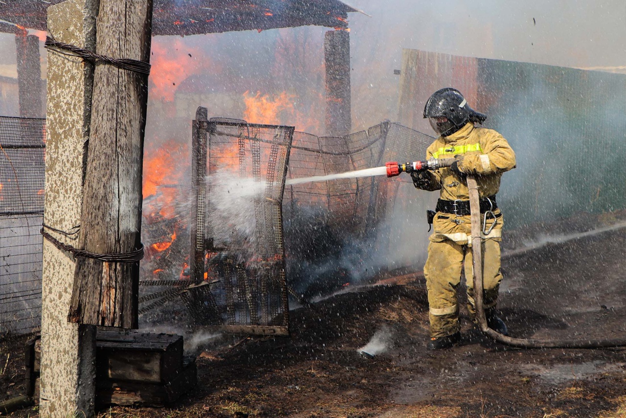 Пожарные тушат возгорание в Курганской области. Фото ©  ГУ МЧС России по Курганской области