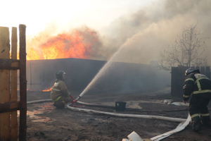 Пожарные тушат возгорание в Курганской области. Фото ©  ГУ МЧС России по Курганской области