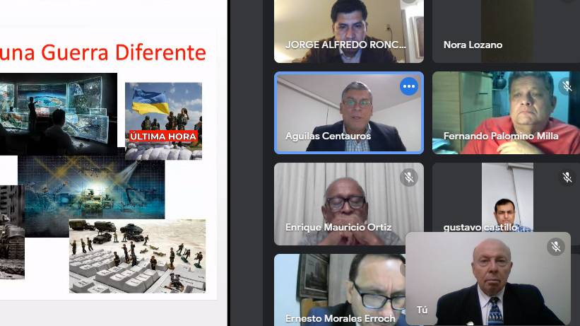 Скриншот экрана с кадром видеоконференции, посвящённой положению на Украине. Фото © Federación de Periodistas del Perú