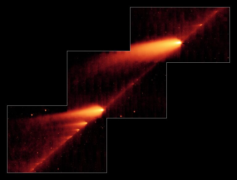 Разломившаяся комета, снятая с помощью телескопа. Фото © NASA