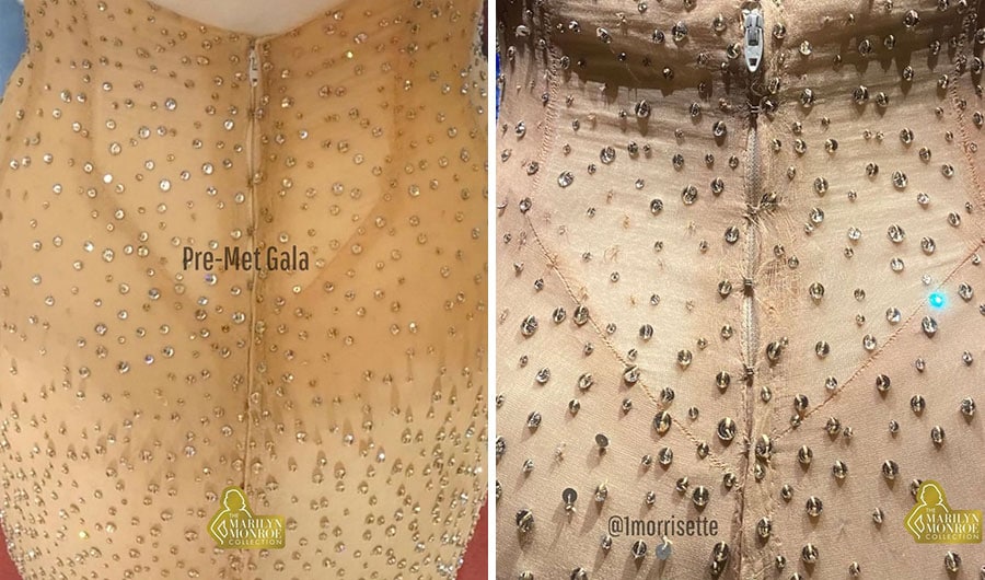 Платье Мэрилин Монро до и после того, как его надевала Ким Кардашьян. Фото © Twitter / PopCrave