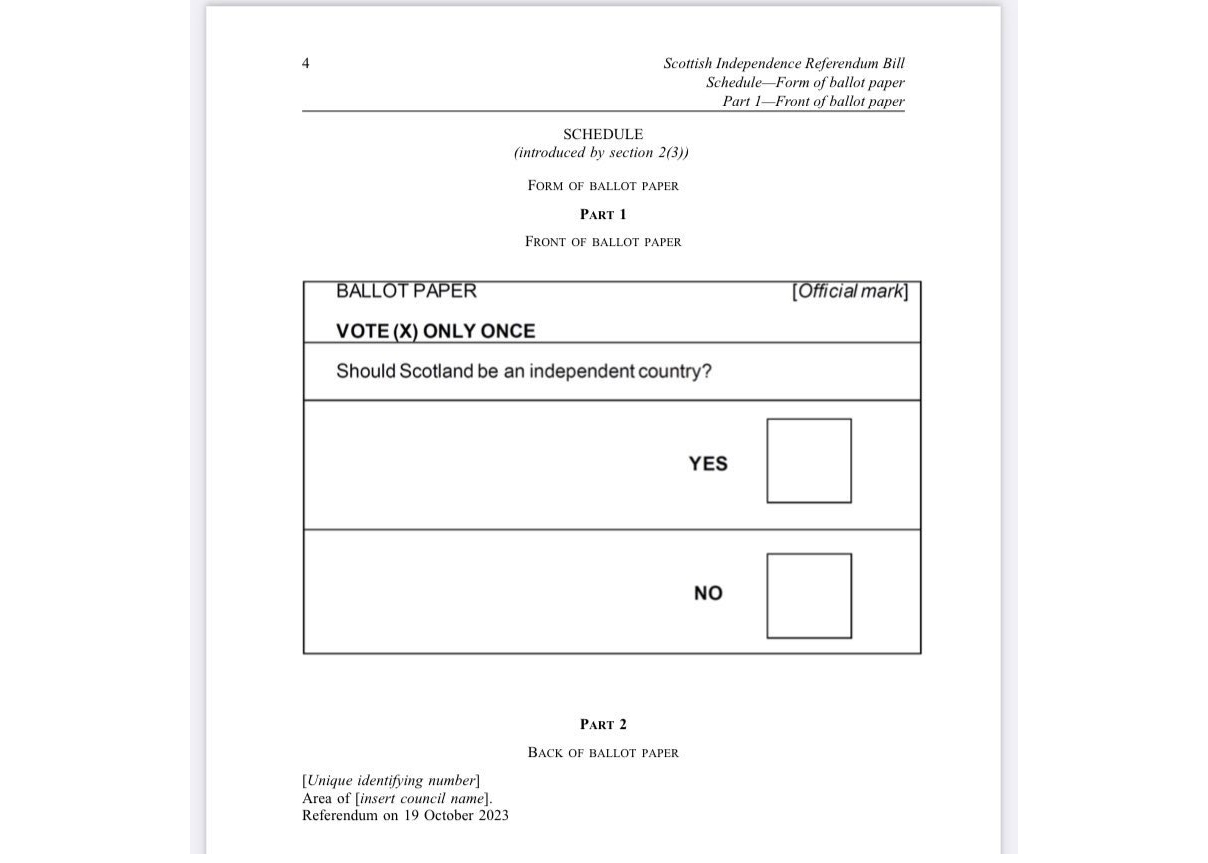 Бюллетень для голосования на референдуме в Шотландии. Фото © Twitter / rosscolquhoun