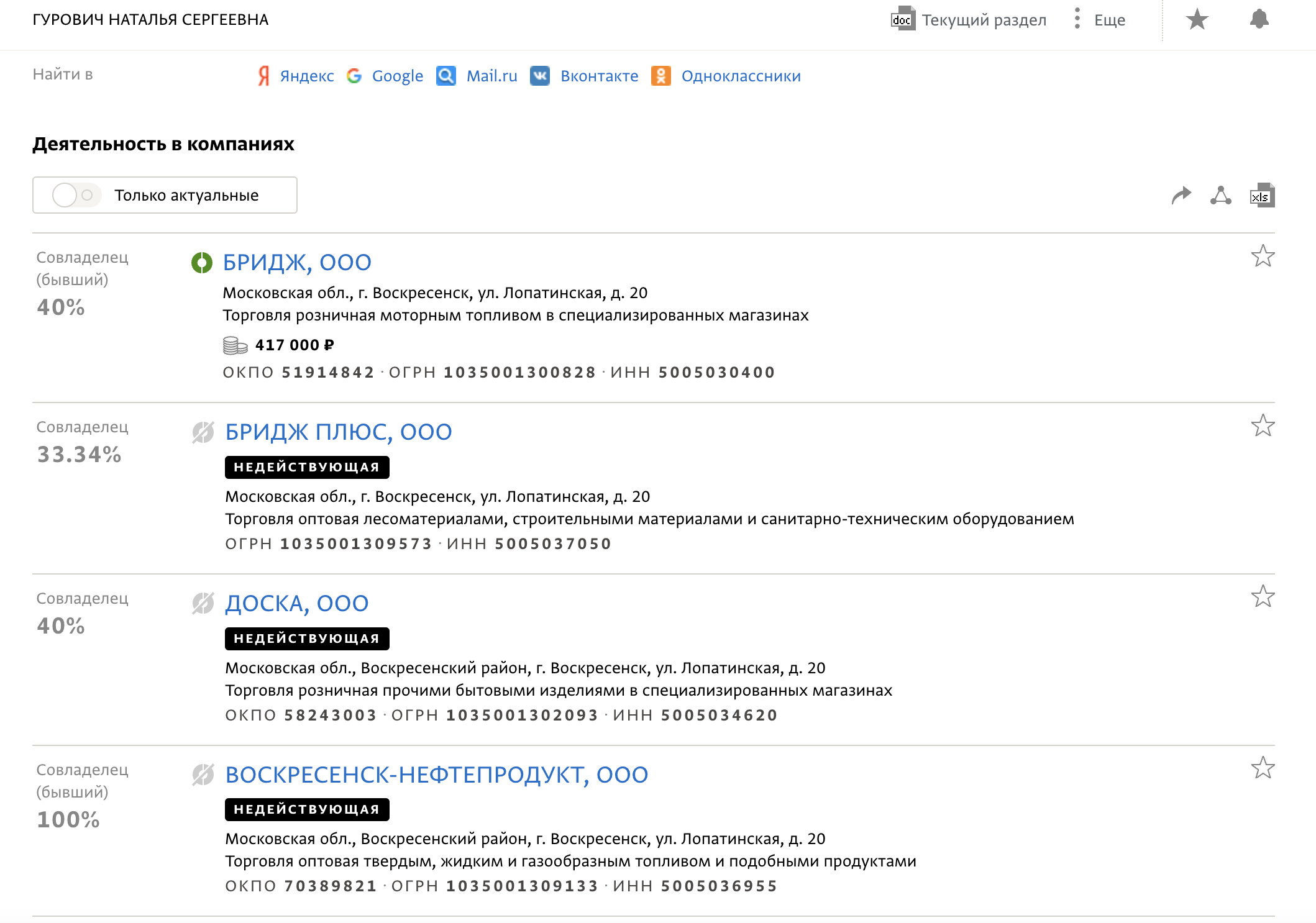 Активы Натальи Гурович, которые официально не могли принести ей доход в размере 1,2 млрд рублей. Фото © spark-interfax.ru 