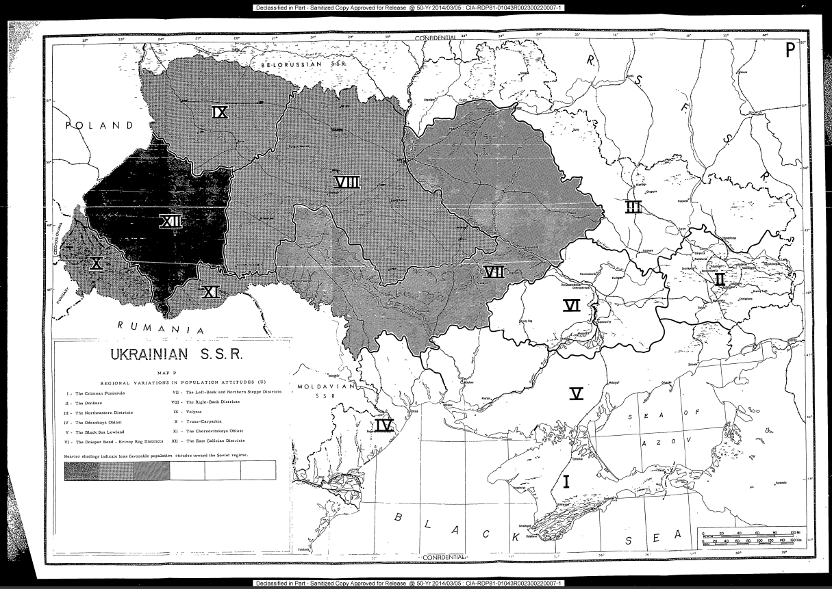 12 зон УССР, различающихся антисоветскими и антирусскими настроениями. Фото © cia.gov