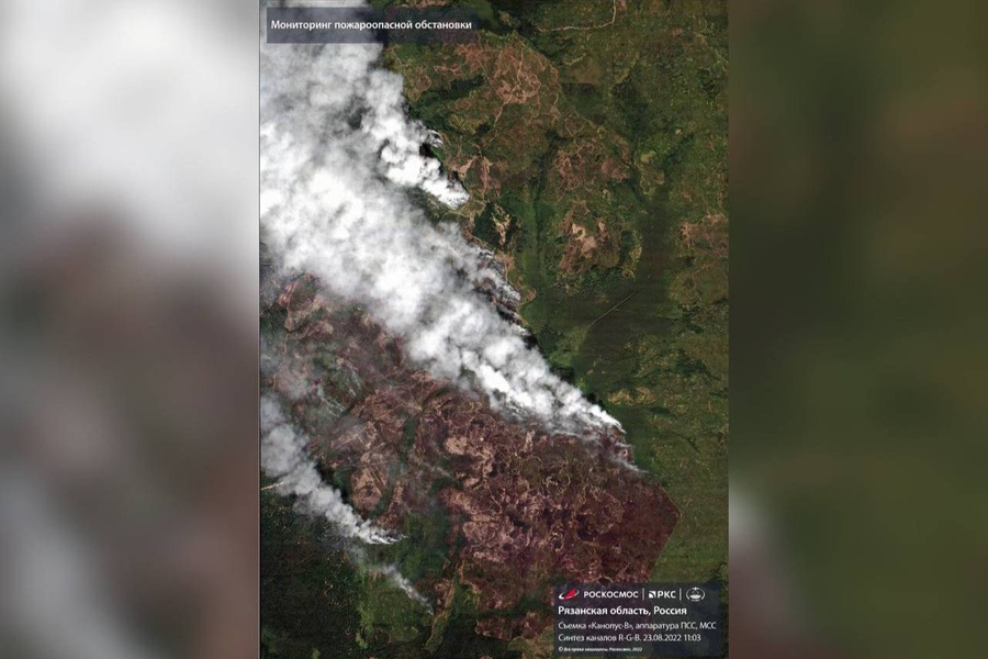 Лесные пожары под Рязанью, вид с орбиты. Обложка © Telegram /  "Роскосмос"