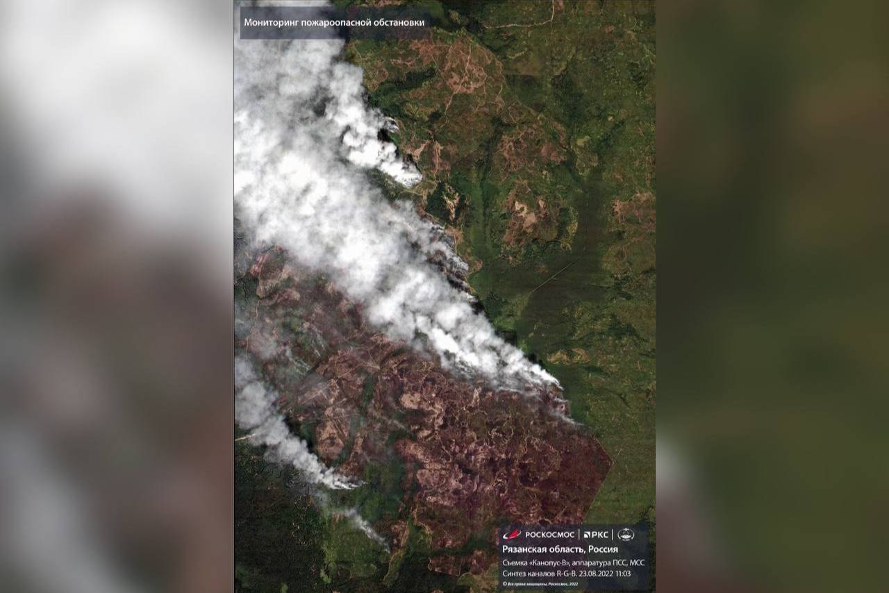 "Роскосмос" показал, как выглядят пожары в Рязанской области с орбиты
