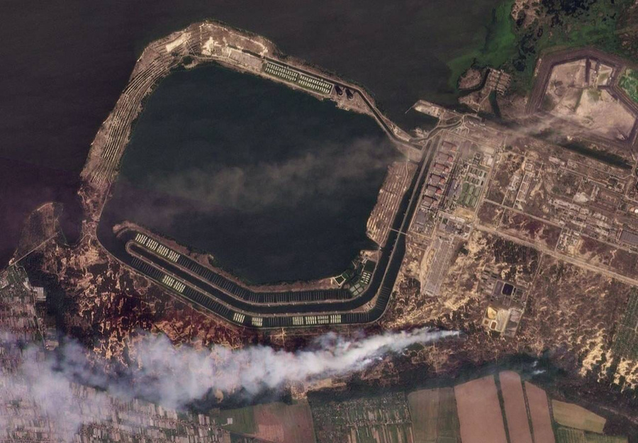 Спутниковый снимок лесного пожара у Запорожской АЭС. Фото © Telegram / vrogov