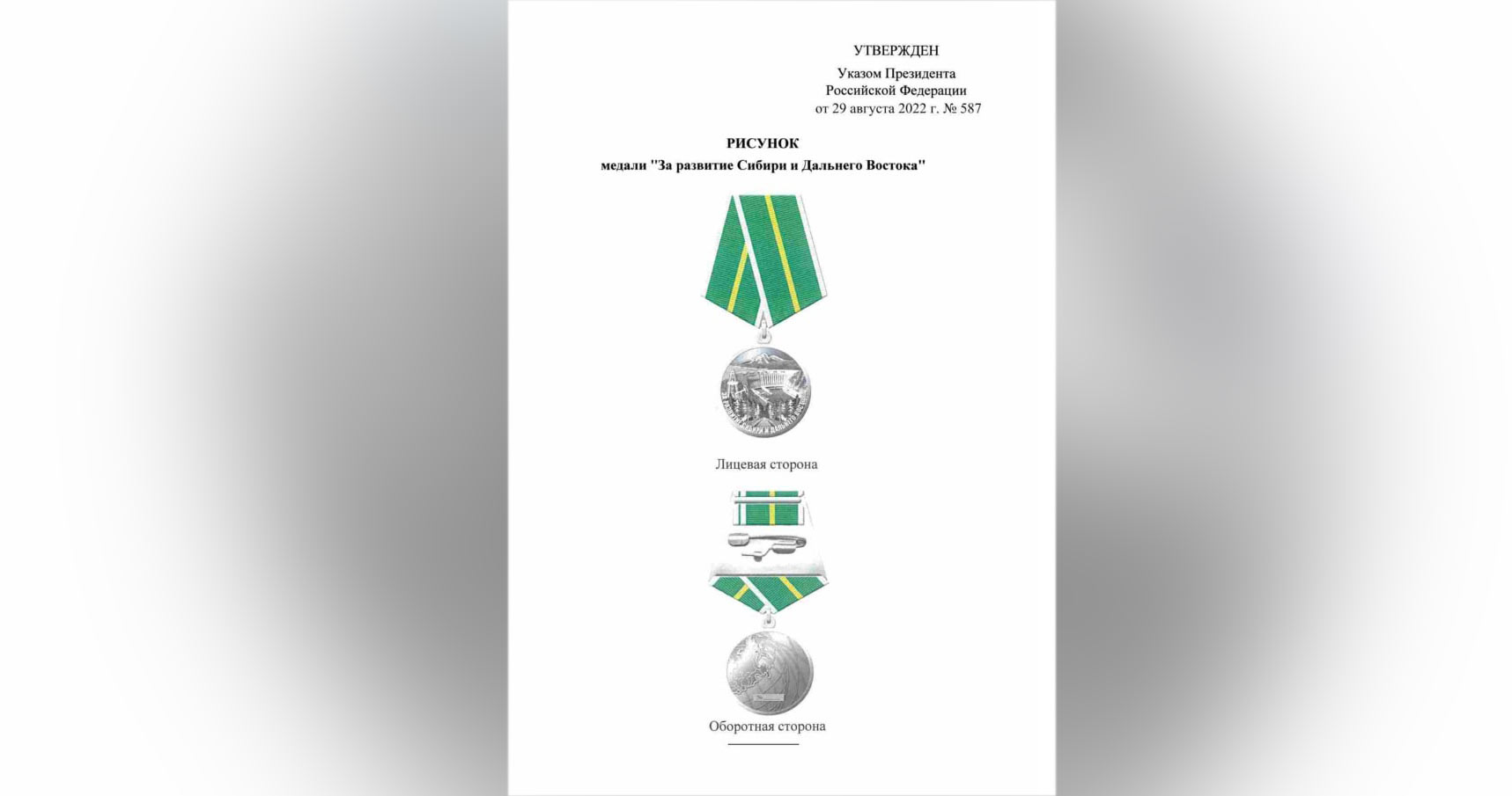 Медаль "За развитие Сибири и Дальнего Востока". Фото © Официальный интернет-портал правовой информации