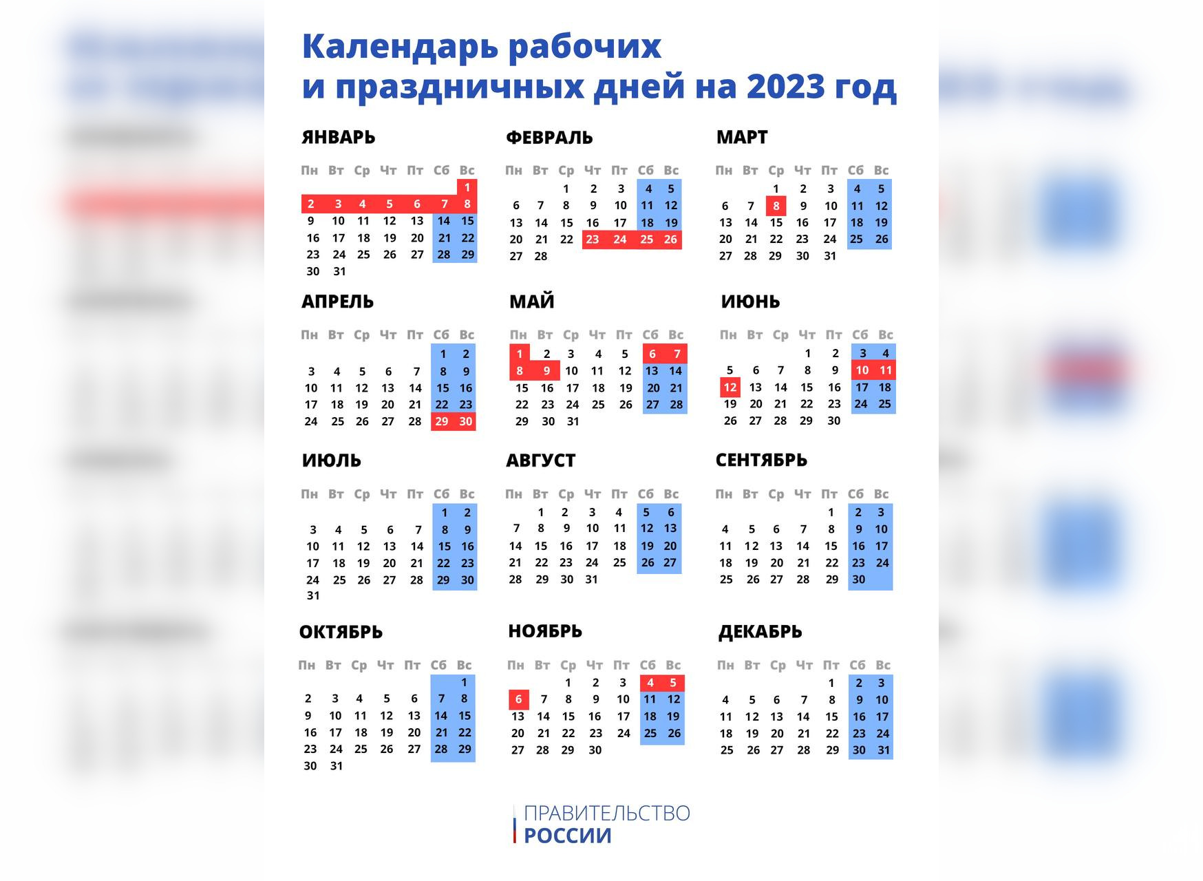 Календарь выходных дней в 2023 году. Фото © Telegram-канал Правительства РФ