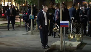 "С золотой лопатой и лейкой": Путин посадил дерево в Самарканде
