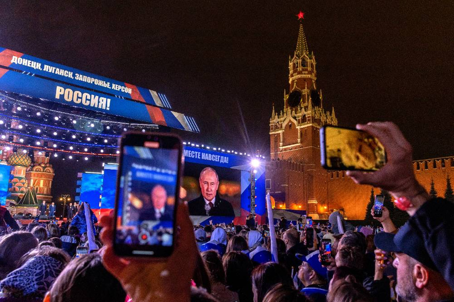 Митинг-концерт в Москве в поддержку итогов референдумов о вхождении в состав РФ новых территорий. Фото © ТАСС / Владимир Рябчиков