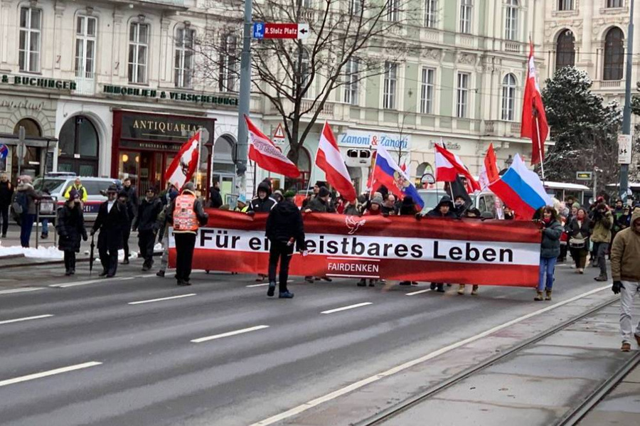<p>Митинг в поддержку отмены антироссийских санкций в Вене. Фото © Twitter / <a href="https://twitter.com/msulzbacher" target="_blank" rel="noopener noreferrer">msulzbacher</a></p>