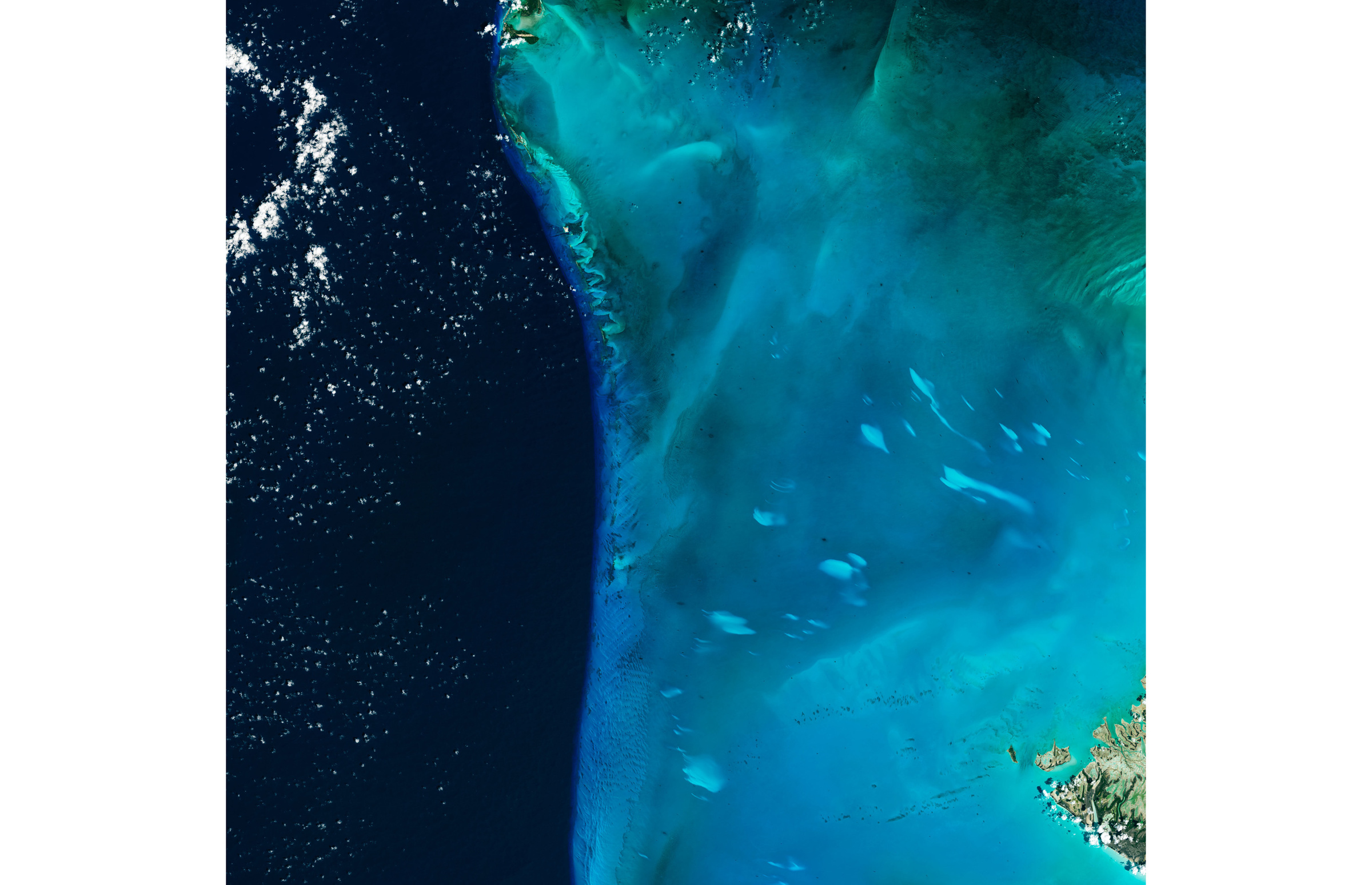 Спутниковый снимок Атлантического океана в окрестностях Багамских островов. Фото © NASA