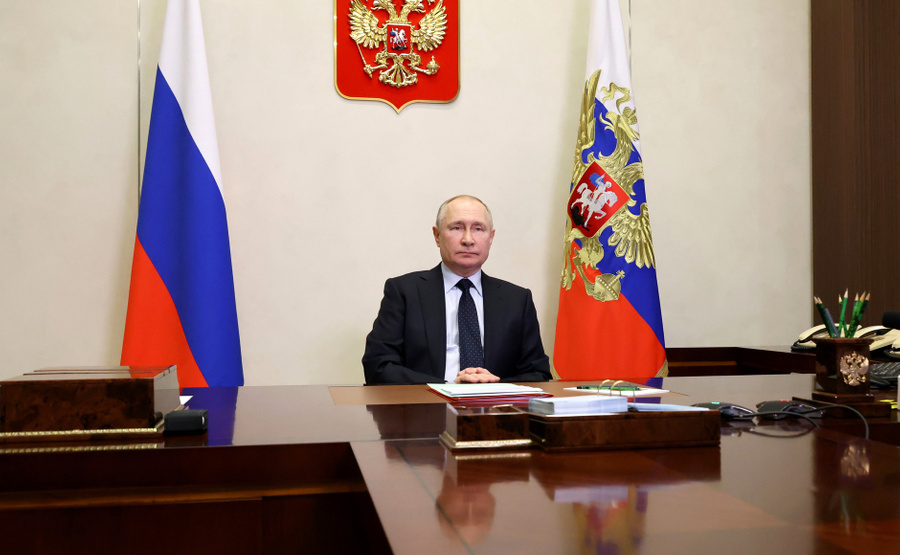 Владимир Путин в ходе совещания с постоянными членами Совбеза в режиме видеоконференции. Фото © Kremlin.ru