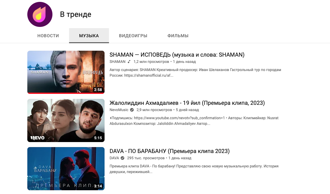 Клип Shaman "Исповедь" возглавил тренды российского YouTube. Скриншот © YouTube