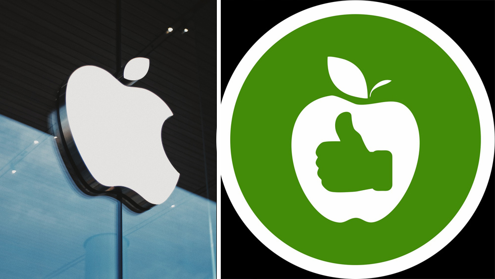 Логотип Apple и Ecoapple. Коллаж © Shutterstock / VK / "ECOAPPLE: полезные сладости и не только!"