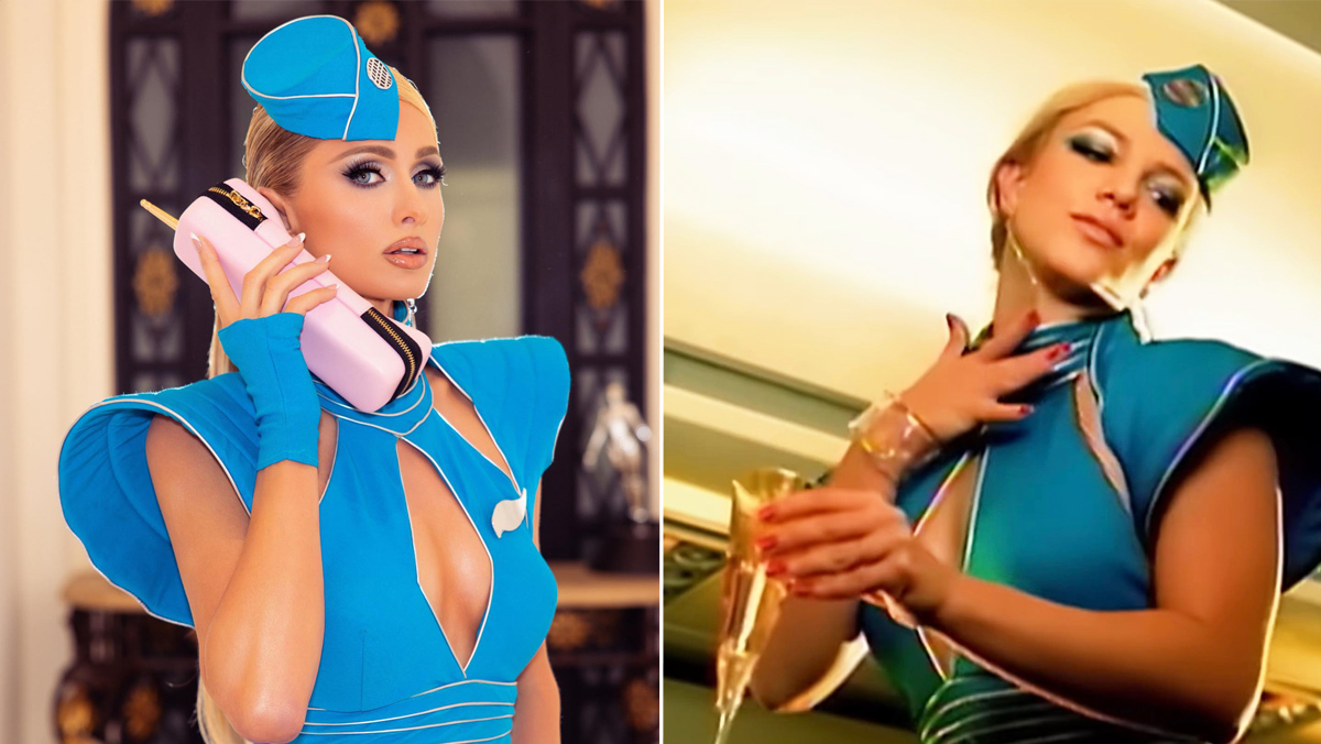 Пэрис Хилтон в образе Бритни на Хэллоуин-2023 и сама Бритни Спирс. Фото © Instagram (признан экстремистской организацией и запрещён на территории Российской Федерации) / parishilton, Youtube / Britney Spears